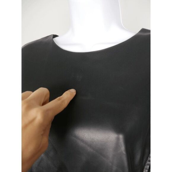 NWT CALVIN KLEIN Women's Black Faux-leather Mixed-Media Sleeveless Dress 12 - Picture 3 of 8